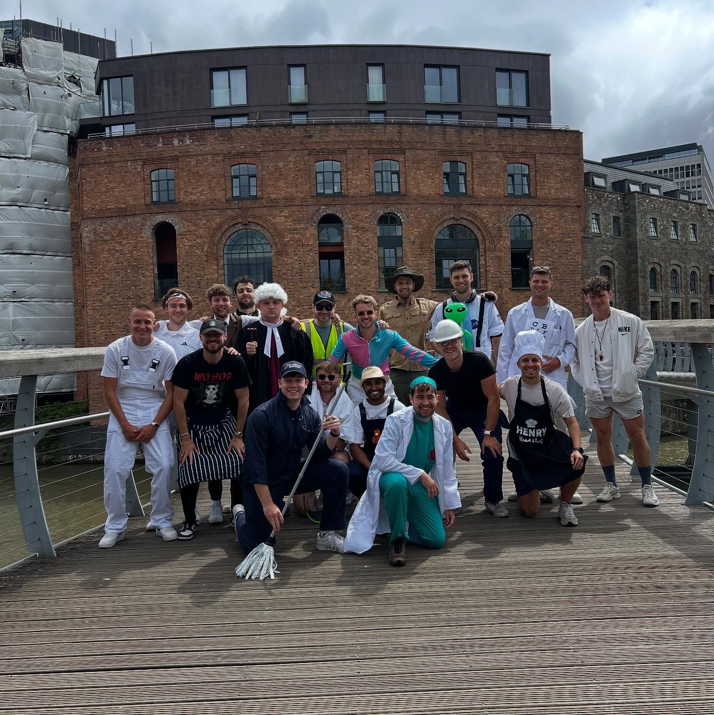 Players in fancy dress in Bristol